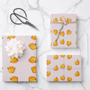 Oranje pompoenkoppatroon inpakpapier vel
