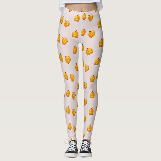 Oranje pompoenkoppatroon leggings (Voorkant)