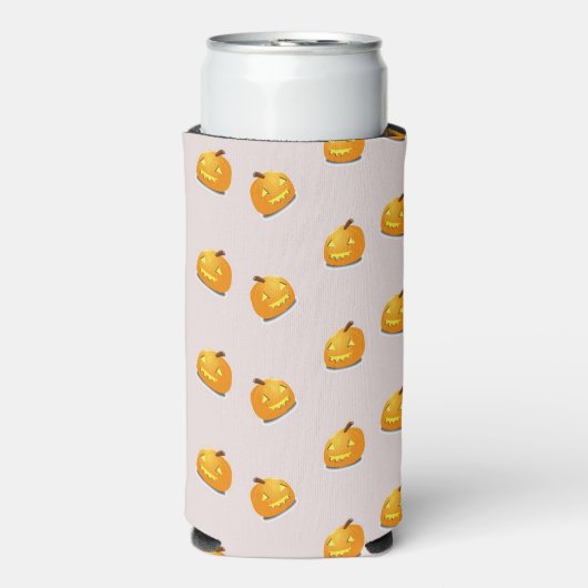 Oranje pompoenkoppatroon seltzer blikjeskoeler (Seltzer Voorkant)