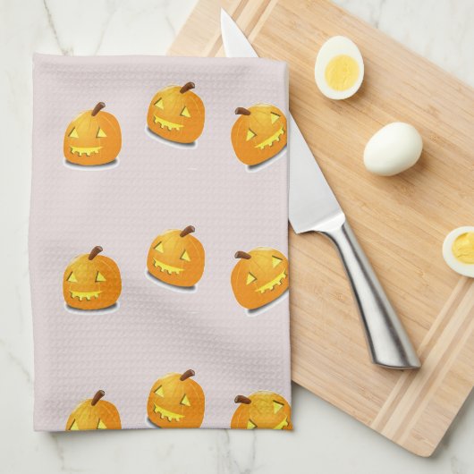 Oranje pompoenkoppatroon theedoek (Quarter Fold)