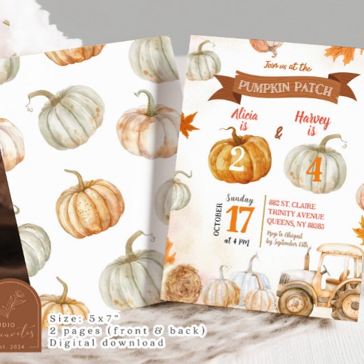 Oranje pompoenpatchtrekker gezamenlijke verjaardag kaart