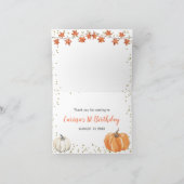 Oranje pompoenpleister herfstverjaardag bedankkaart (Binnen)