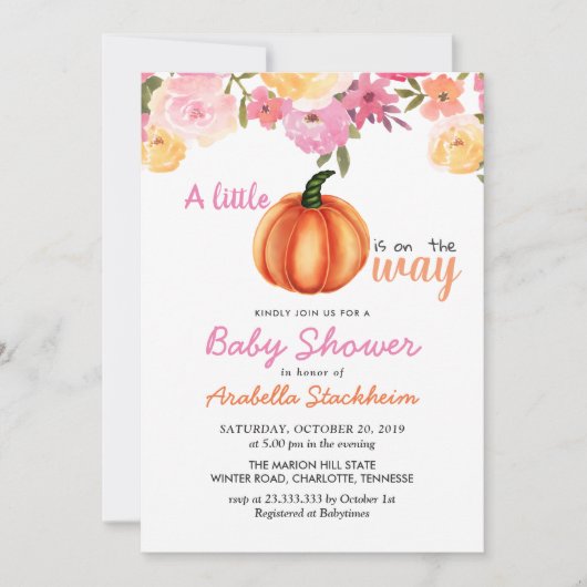 Oranje pompoenroze Floral | Baby shower Kaart (Voorkant)