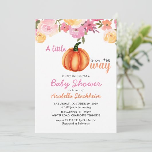 Oranje pompoenroze Floral | Baby shower Kaart (Staand voorkant)