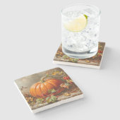  Oranje pompoenschilderij Stenen Onderzetter (Zijkant)