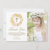 Oranje Pony Wreath Gold First Heilige Communie Bedankkaart (Voorkant)