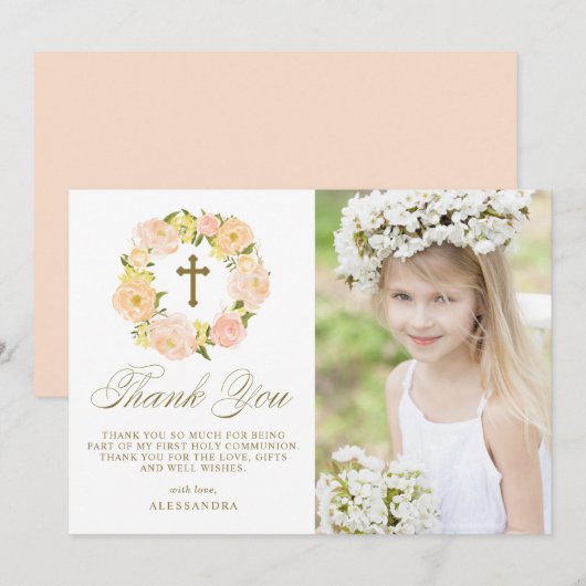 Oranje Pony Wreath Gold First Heilige Communie Bedankkaart (Voorkant / Achterkant)