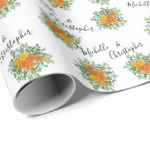 Oranje pony's en Roos Floral Wedding Cadeaupapier (Rol Hoek)