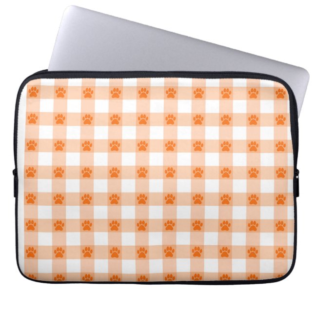 Oranje Poot Print Pattern – Schattigee Pet Lover D Laptop Sleeve (Voorkant)
