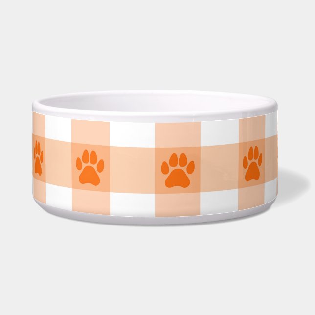 Oranje Poot Print Pattern – Schattigee Pet Lover D Voerbakje (Voorkant)