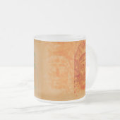 Oranje Pop Art Deco Stone Head Frosted Glass Mok (Voorkant rechts)