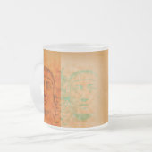 Oranje Pop Art Deco Stone Head Frosted Glass Mok (Voorkant links)