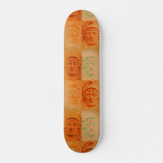 Oranje Pop Art Deco Stone Head skateboard Decaan (Voorkant)
