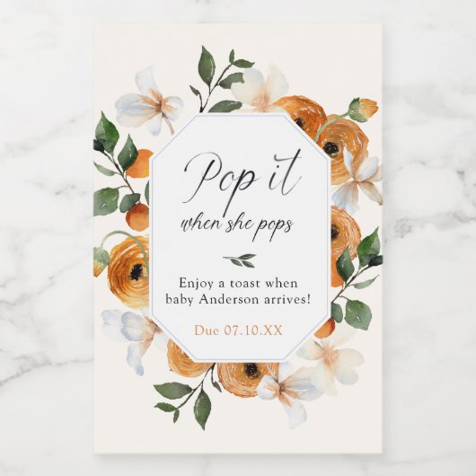 Oranje Pop het als ze Poppen Baby shower Wijn Etiket (Enkel label)