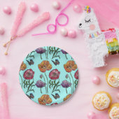 Oranje Poppie Poppies Floral Aqua Papieren Bordje (Feest)