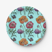 Oranje Poppie Poppies Floral Aqua Papieren Bordje (Voorkant)