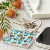 Oranje Poppie Poppies Floral Aqua Sleutelhanger (Voorkant Rechts)