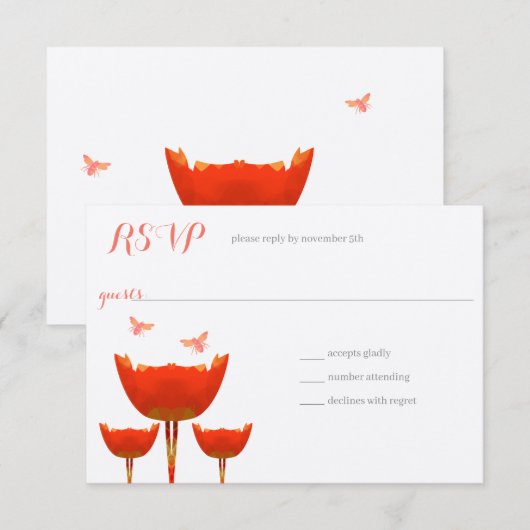 Oranje Poppies & Bumble Bees Bruiloft Kaart (Voorkant / Achterkant)