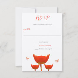 Oranje Poppies & Bumble Bees Bruiloft RSVP Kaart