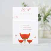Oranje Poppies & Bumble Bees Bruiloft RSVP Kaart (Staand voorkant)