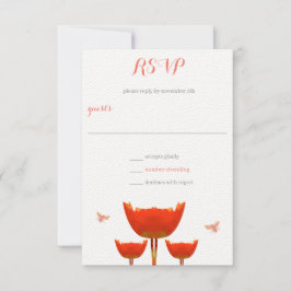 Oranje Poppies & Bumble Bees Bruiloft RSVP Kaart