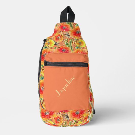 Oranje Poppies Gele en Groene Achtergrond Sling Bag (Voorkant)