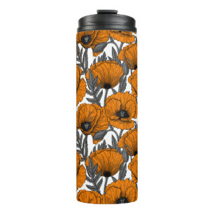 Oranje poppies thermische tumbler thermosbeker
