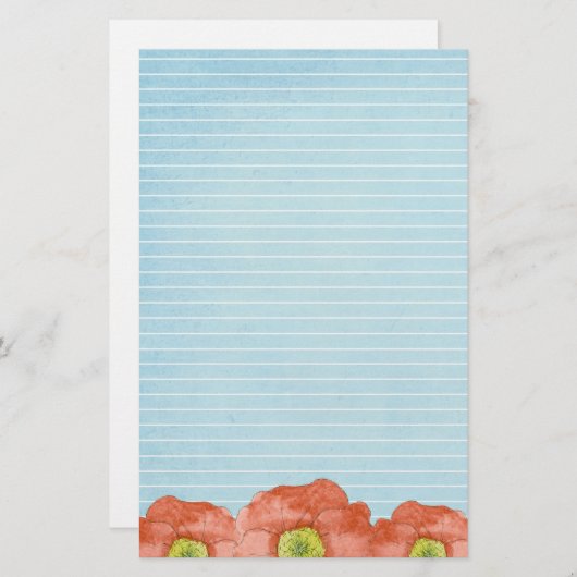 Oranje Poppies Waterverf Lined Letter Schrijven Briefpapier (Voorkant / Achterkant)