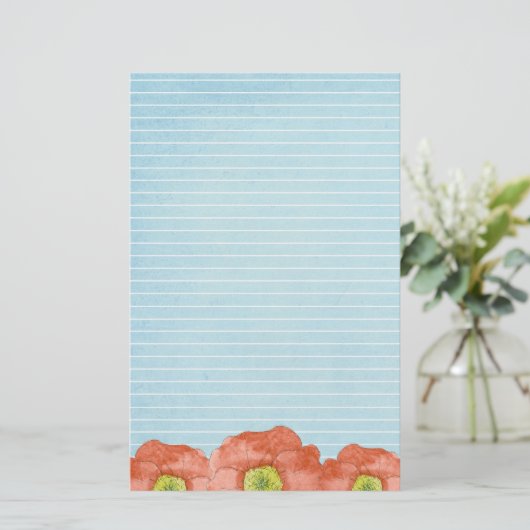 Oranje Poppies Waterverf Lined Letter Schrijven Briefpapier (Staand voorkant)