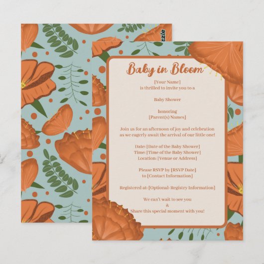 Oranje Poppy Baby Bloom Douche Uitnodiging (Voorkant / Achterkant)