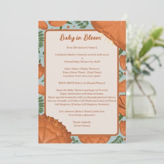 Oranje Poppy Baby shower op afstand Kaart (Staand voorkant)