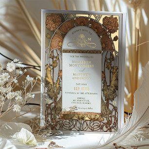 Oranje Poppy bruiloft Folie Art Nouveau Mucha Folie Uitnodiging