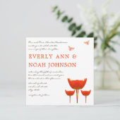 Oranje Poppy & Bumble Bijenbruiloft Kaart (Staand voorkant)