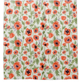 Oranje Poppy Floral Waterverf Patroon Douchegordijn