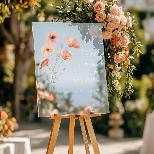 Oranje Poppy Flower Botanical Wedding Welkomstbord Acryl Bord