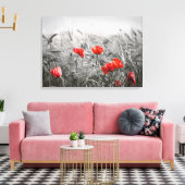 Oranje Poppy Flower Field minimalistische fotograf Canvas Afdruk (Insitu (Woonkamer))
