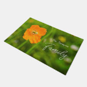 Oranje Poppy Flower op Groen Custom Family Name Deurmat (Schuin)
