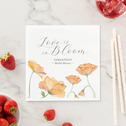 Oranje Poppy Flowers Vrijgezellenfeest servetten (Insitu)