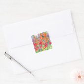 Oranje Poppy Gladiola Flower Waterverf Garden Vierkante Sticker (Envelop)