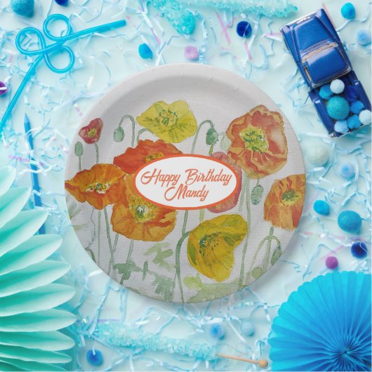 Oranje Poppy Roos Bloempatroon Papier Party Bord (Feest)