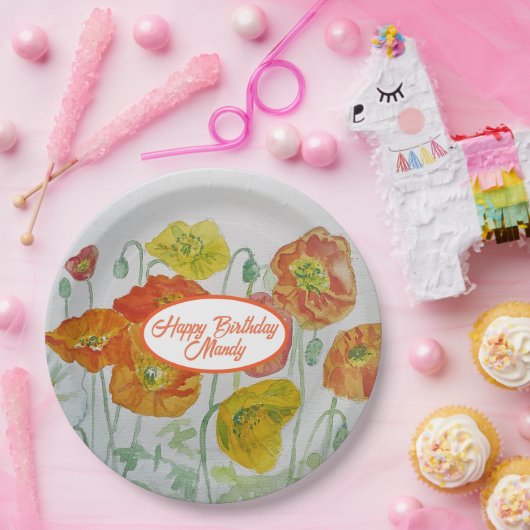 Oranje Poppy Roos Bloempatroon Papier Party Bord (Feest)