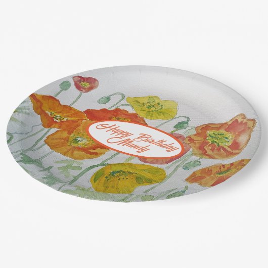 Oranje Poppy Roos Bloempatroon Papier Party Bord (Gekanteld)