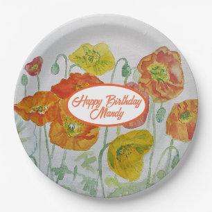 Oranje Poppy Roos Bloempatroon Papier Party Bord