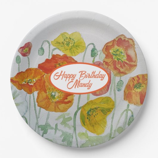 Oranje Poppy Roos Bloempatroon Papier Party Bord (Voorkant)