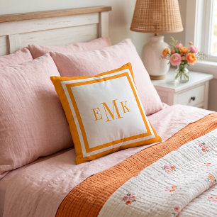Oranje Preppy Lint Stippen Aangepaste Monogram Kussen