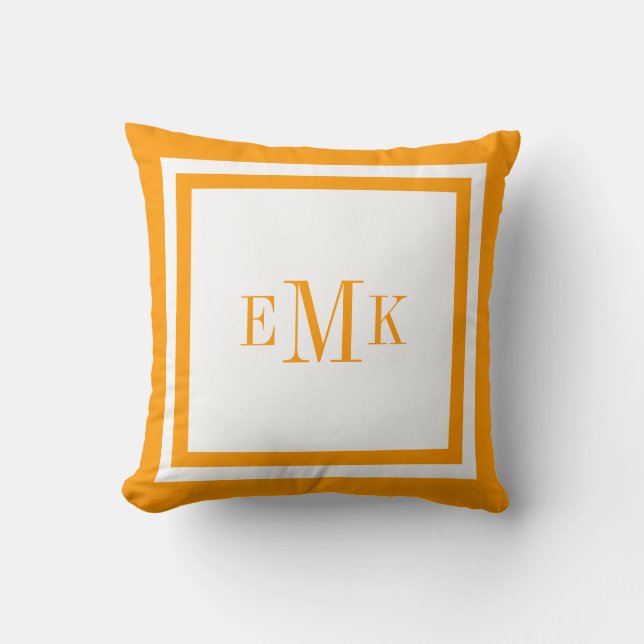 Oranje Preppy Ribbon Stippen Custom Monogram Kussen (Voorkant)