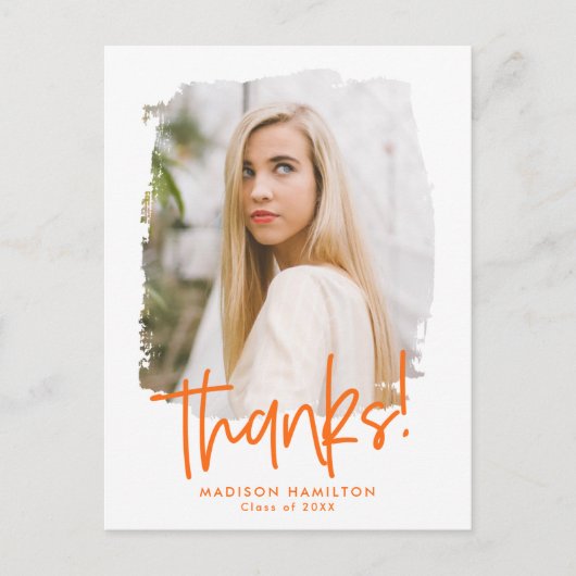Oranje | Preppy Script Photo Afstuderen Hartelijk Briefkaart (Voorkant)