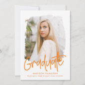 Oranje | Preppy Script Photo Graduparty Kaart (Voorkant)