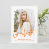 Oranje | Preppy Script Photo Graduparty Kaart (Staand voorkant)