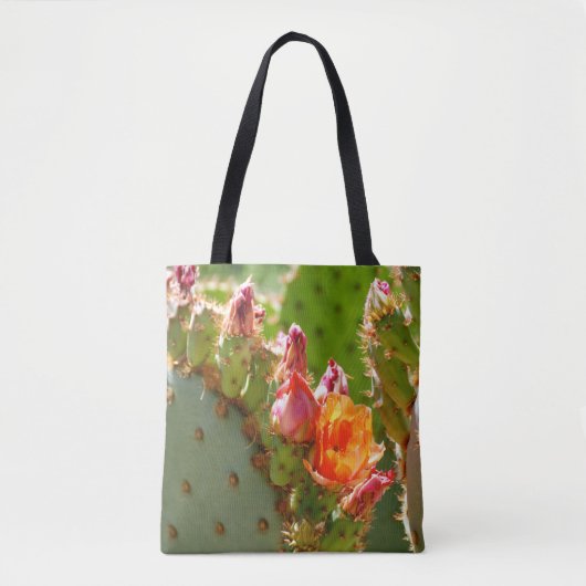 Oranje Prickly Pear Blooms Tote Bag (Voorkant)